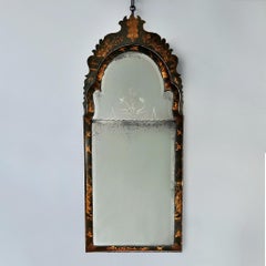A C19th Queen Anne Japanned Pier Mirror