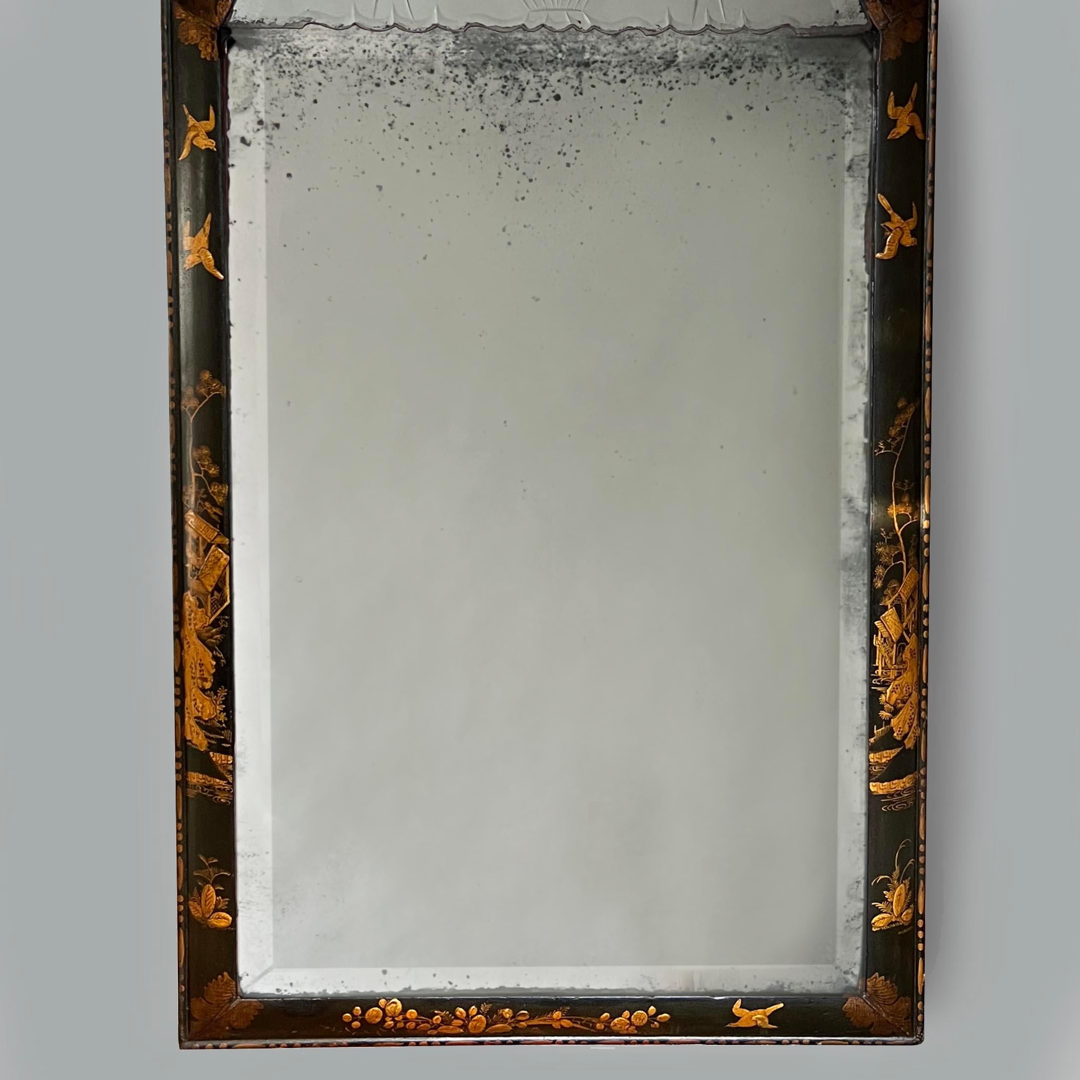 A C19th Queen Anne Japanned Pier Mirror In Good Condition For Sale In London, GB