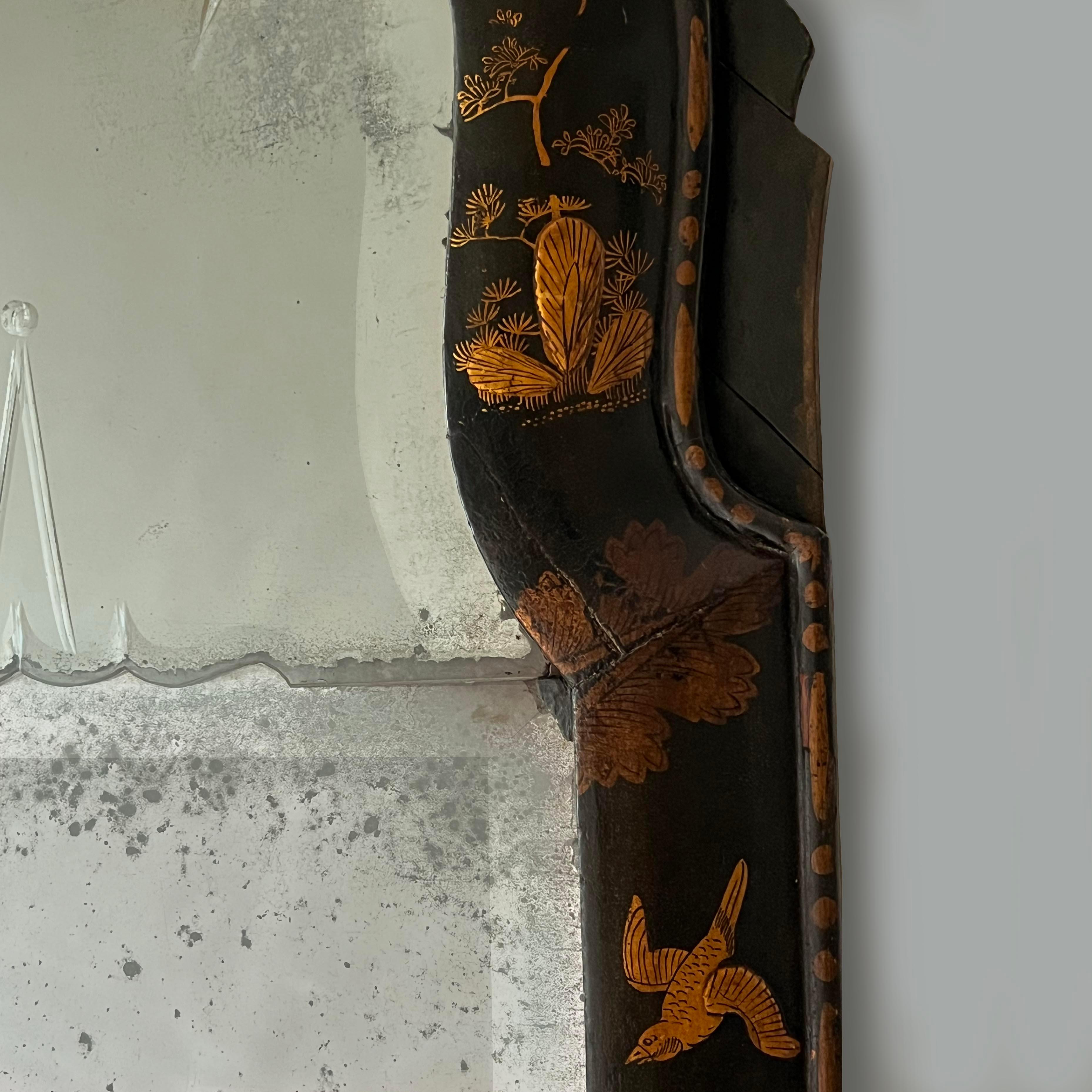 19th Century A C19th Queen Anne Japanned Pier Mirror For Sale
