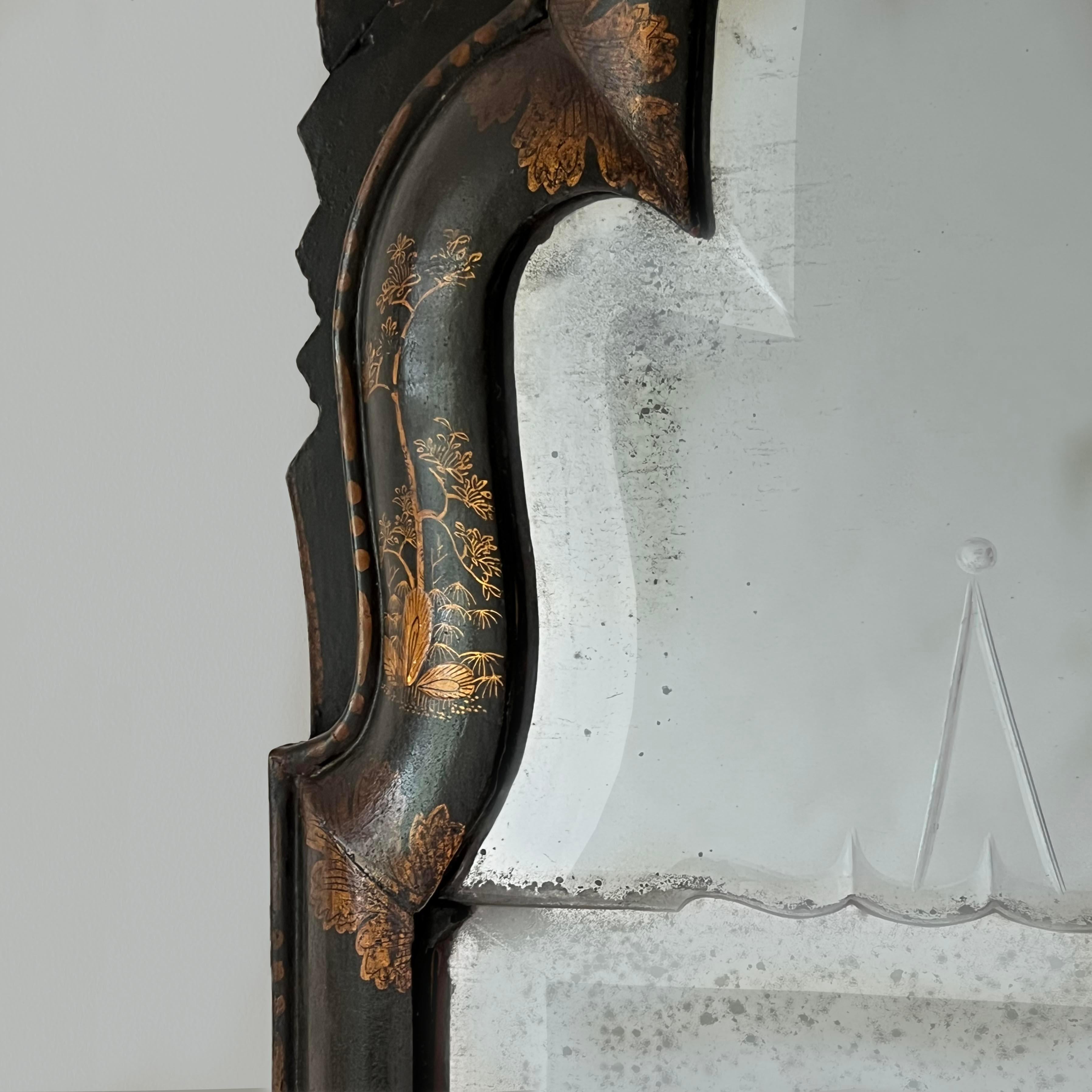 A C19th Queen Anne Japanned Pier Mirror For Sale 1