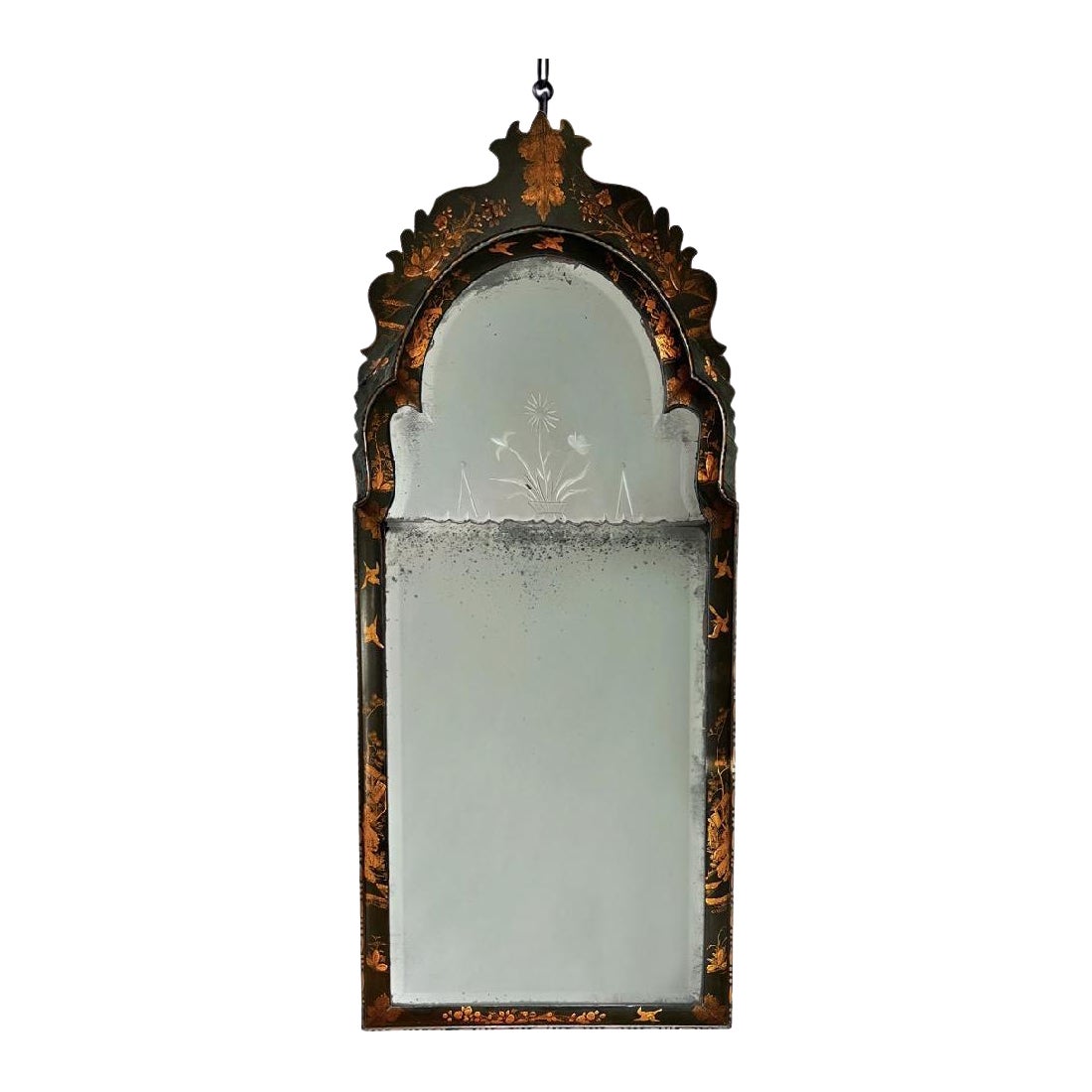Miroir d'embarcadère en japanné de la Queen Anne du 19e siècle
