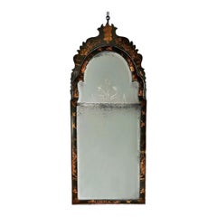A C19th Queen Anne Japanned Pier Mirror