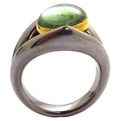 Cabochon Red and Green Tourmaline 5.46 Carat and 5.07ct Set in 18k White Gold