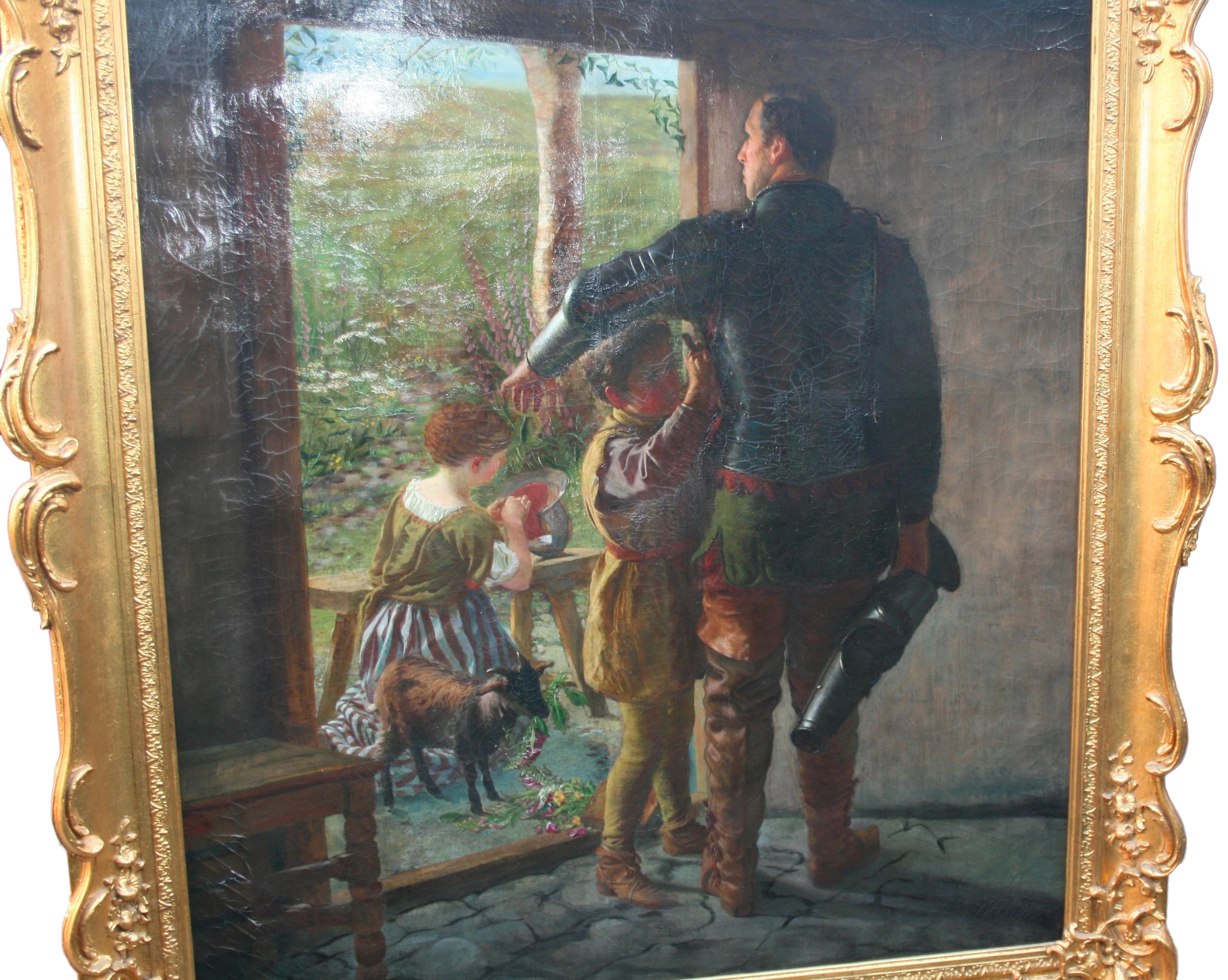 Painted 'A Call to Arms' Fine Pre Raphaelite Painting Oil on Canvas For Sale
