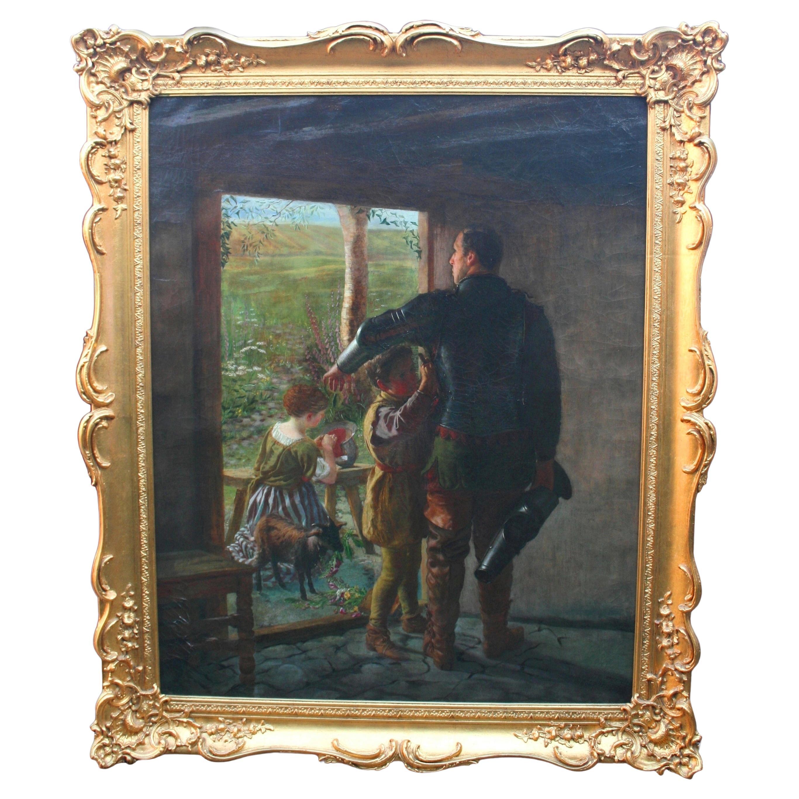 “A Call to Arms” – Monumental 19th Century English Pre-Raphaelite Oil Painting For Sale