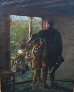 "A Call to Duty" English Pre-Raphaelite Oil on Canvas