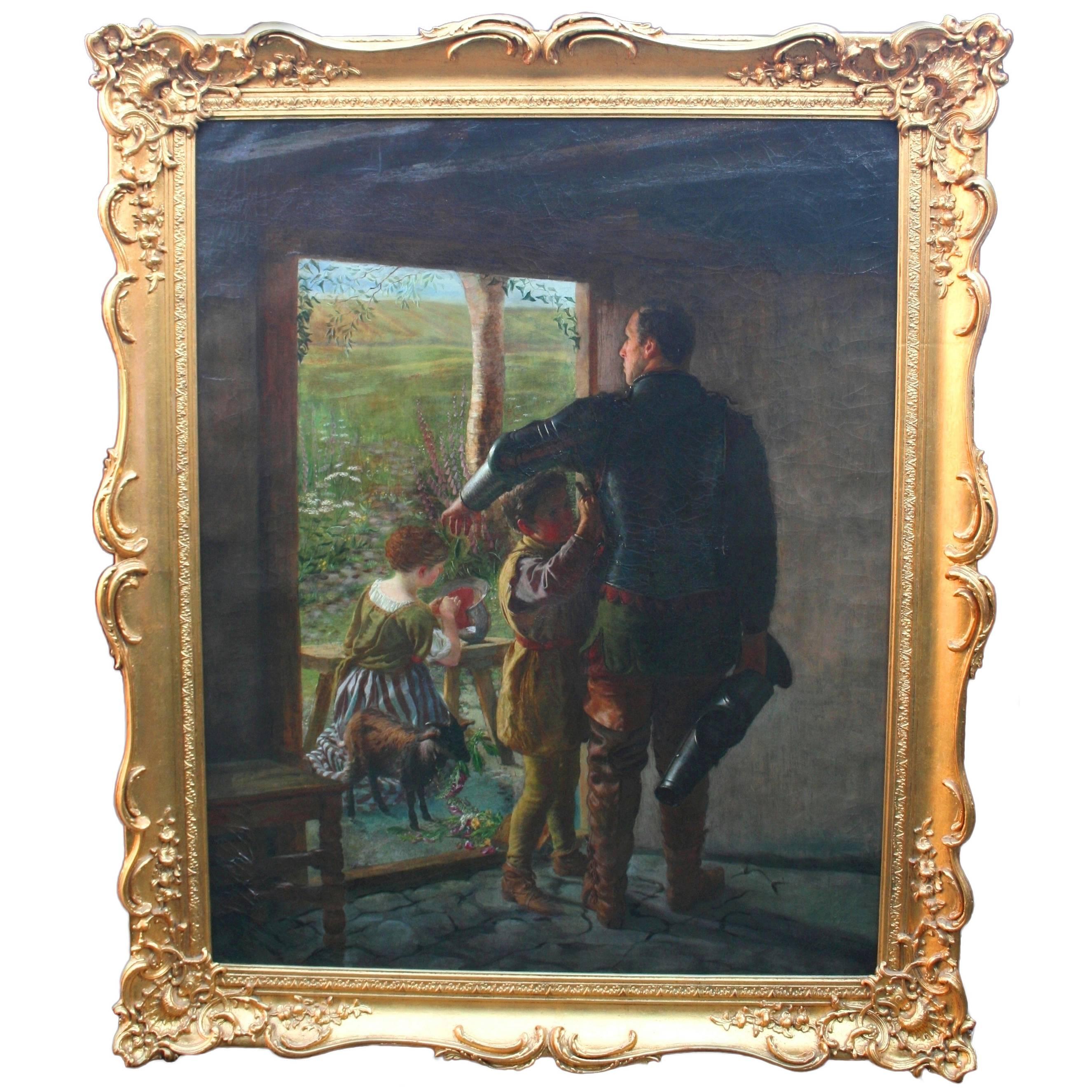 "A Call to Duty" English Pre-Raphaelite Oil on Canvas For Sale