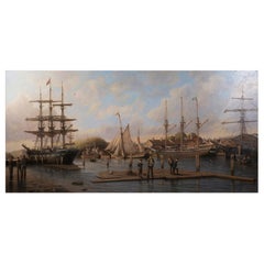 « A Calm Day in the Harbor » (Un jour de calme au port), signé Anthony Brandrett l/r