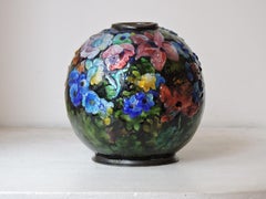Camille Fauré Floral, Bunch of Flowers Enamel Vase, circa 1930