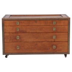 Campaign Chest of Drawers, Wrapped Brass on Wheels, American, 1940s