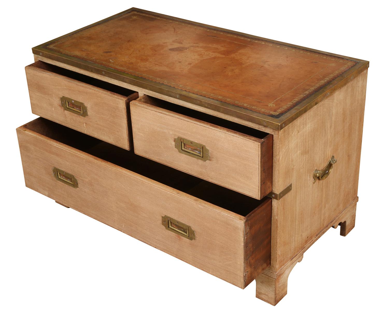 English Campaign Chest with Leather Top