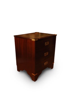 Military Campaign Chest Brass Bound Mahogany Three-Drawer Pedestal Table