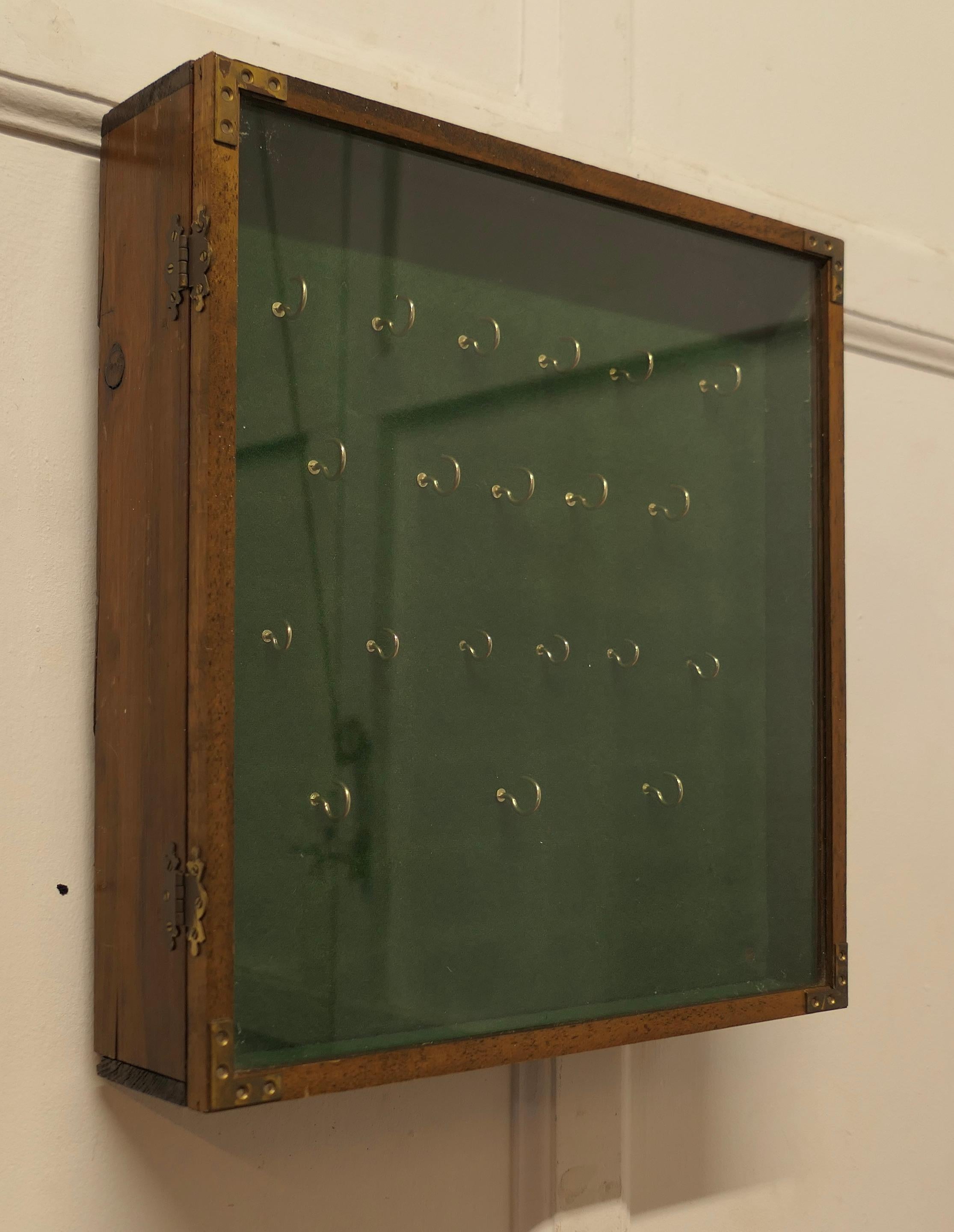 A Campaign Style 20 Hook Wall Hanging Key Cupboard   A glass fronted key cupboar In Good Condition In Godshill, Isle of Wight