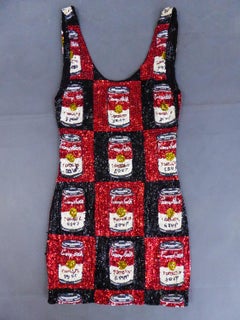 A Campbell's Soup Embroidered Mini Dress Andy Warhol Pink Soda Circa 1990