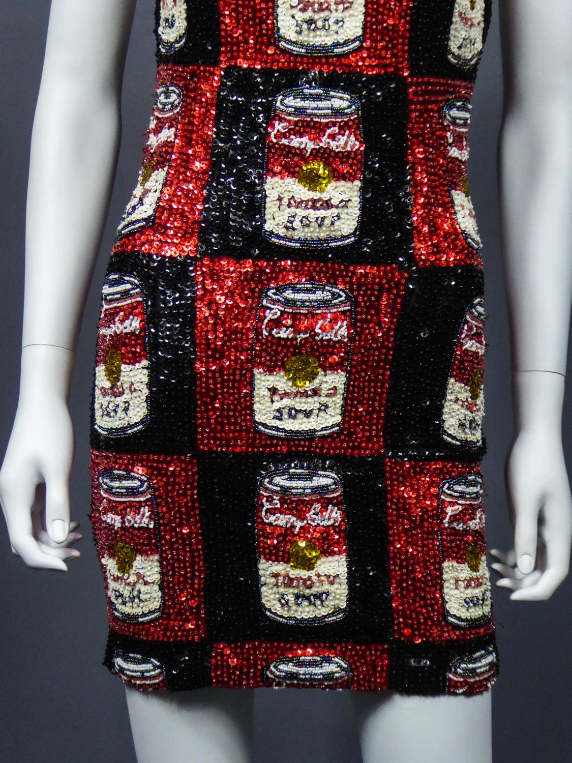 Black A Campbell's Soup Embroidered Mini Dress Andy Warhol Pink Soda Circa 1990