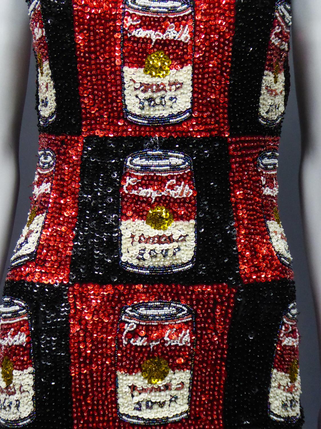 A Campbell's Soup Embroidered Mini Dress Andy Warhol Pink Soda Circa 1990 In Excellent Condition In Toulon, FR