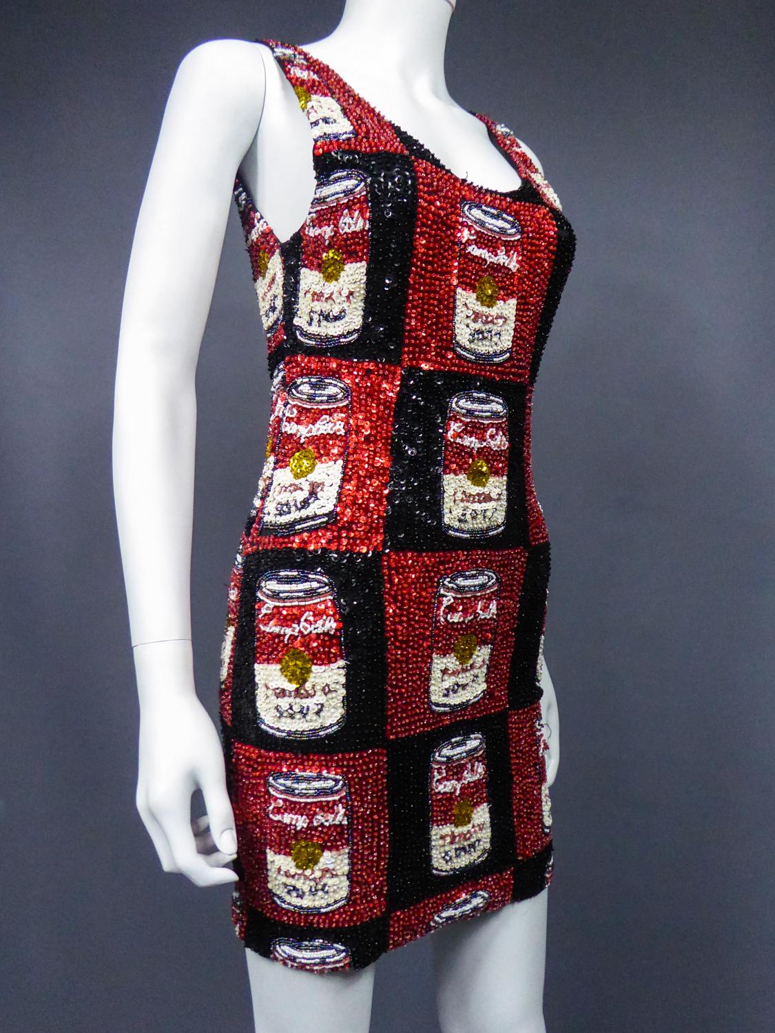 Women's A Campbell's Soup Embroidered Mini Dress Andy Warhol Pink Soda Circa 1990