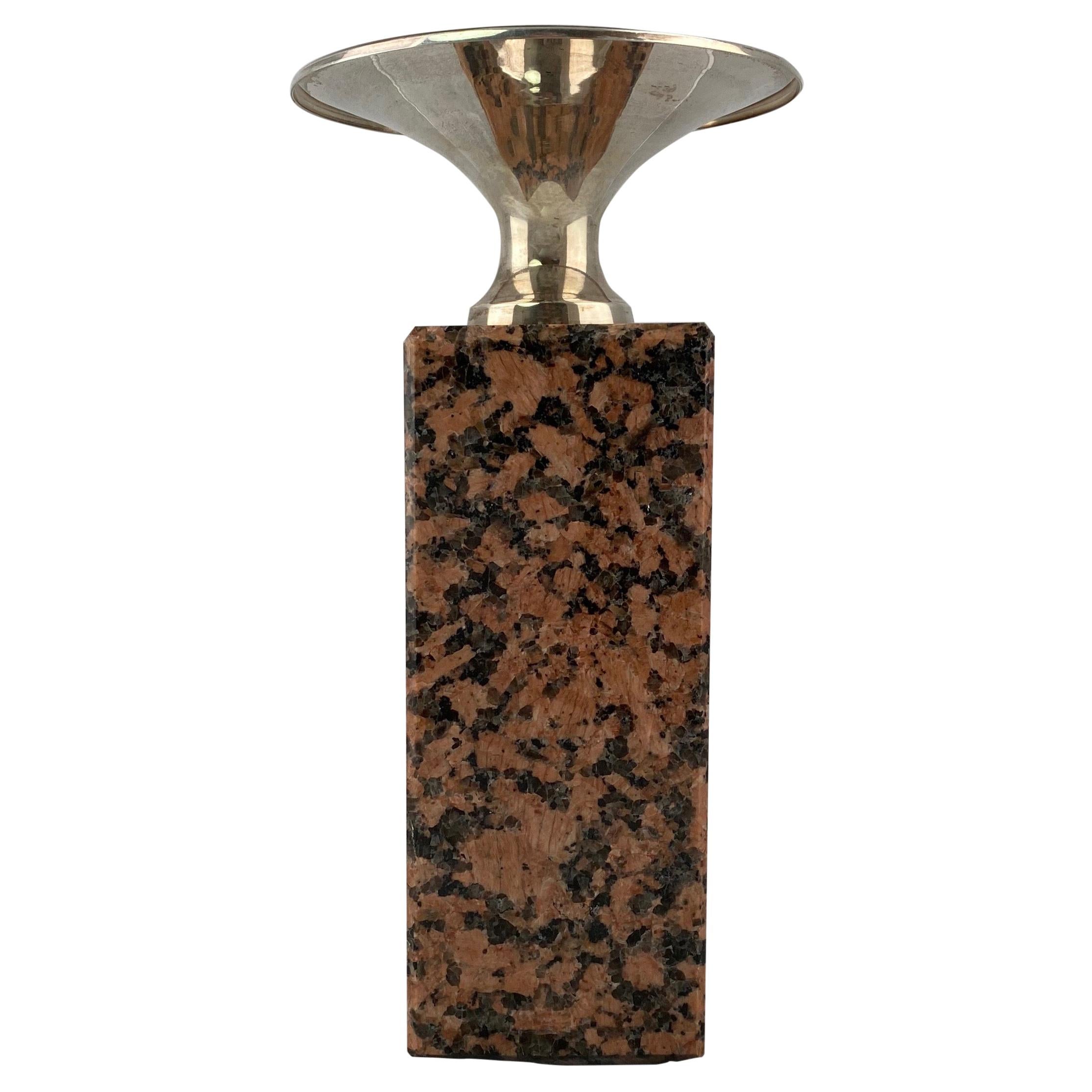 Candlestick Made of Red Granite and Silver For Sale