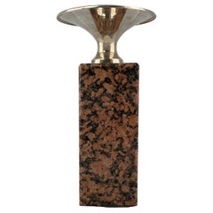 Candlestick Made of Red Granite and Silver