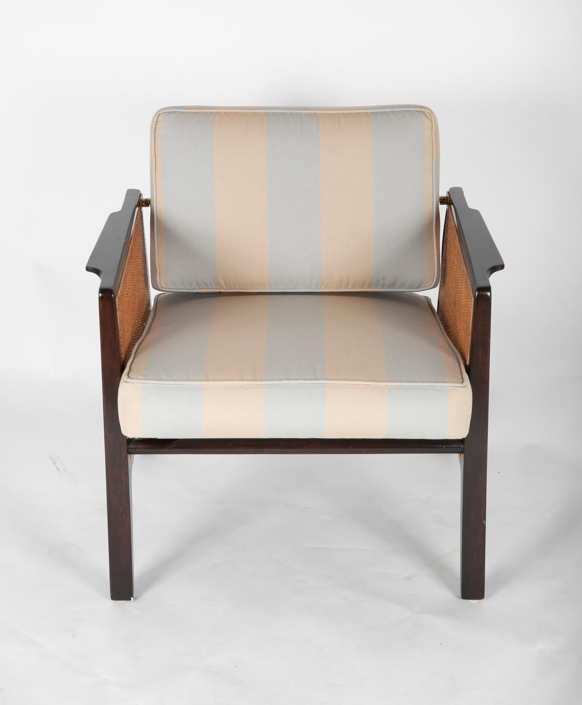 Modern Caned and Ebonized Arm Chair Designed by Edward Wormley For Sale