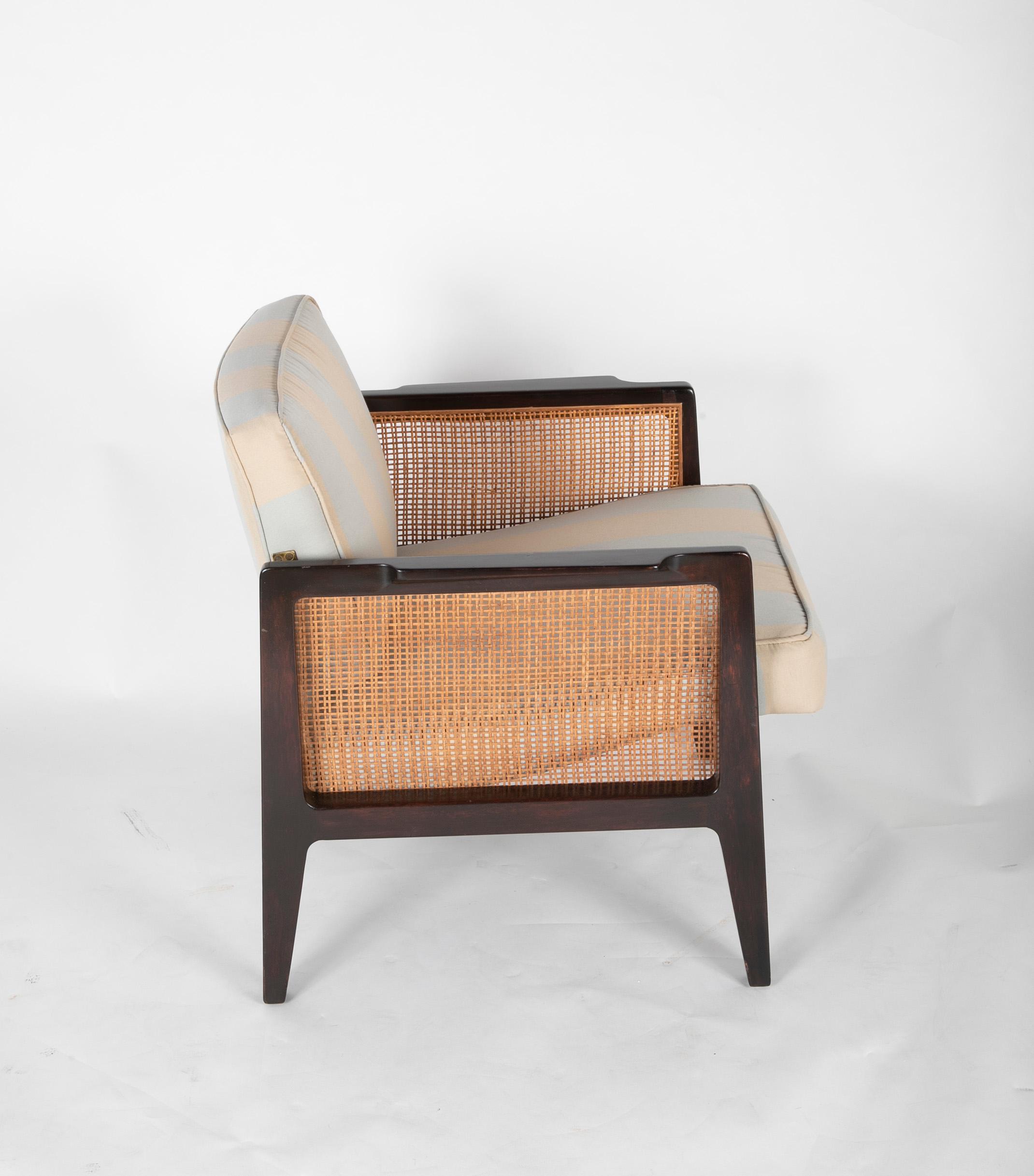 Walnut Caned and Ebonized Arm Chair Designed by Edward Wormley For Sale