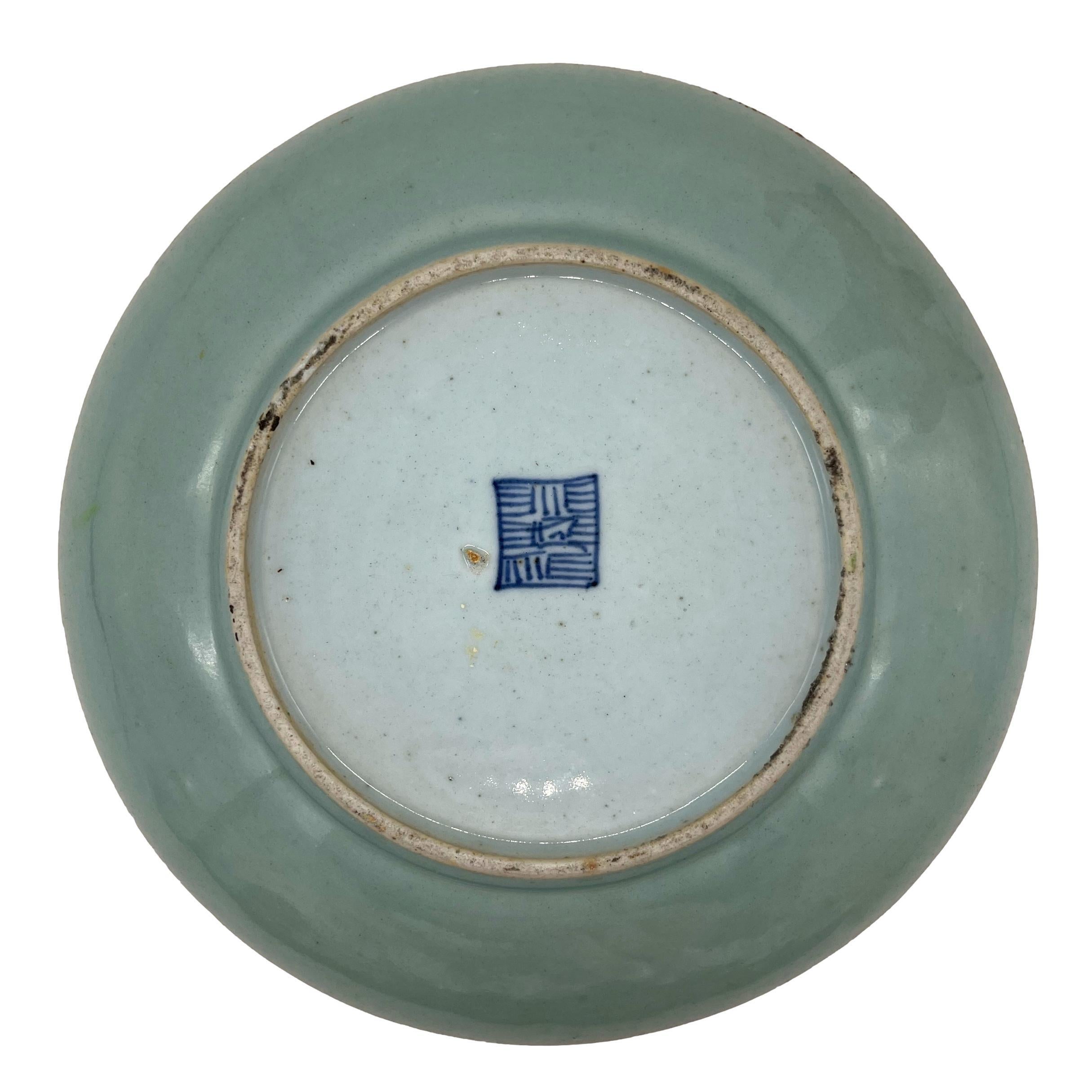 Canton Famille Rose Chinese Export Porcelain Celadon-Ground 10-In Plate 1