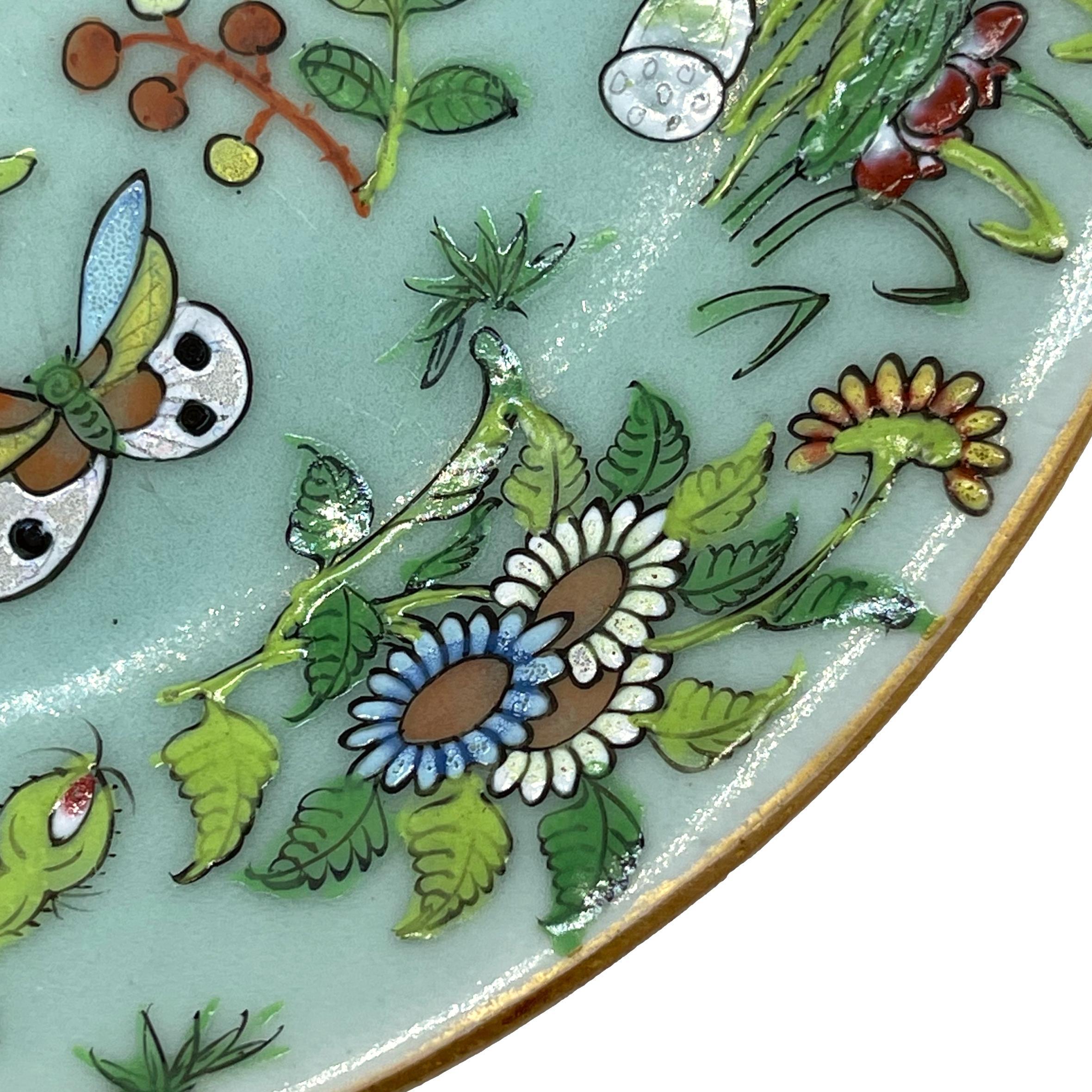 Canton Famille Rose Chinese Export Porcelain Celadon-Ground 9-in Plate 1