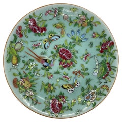Canton Famille Rose Chinese Export Porcelain Celadon-Ground 9-in Plate