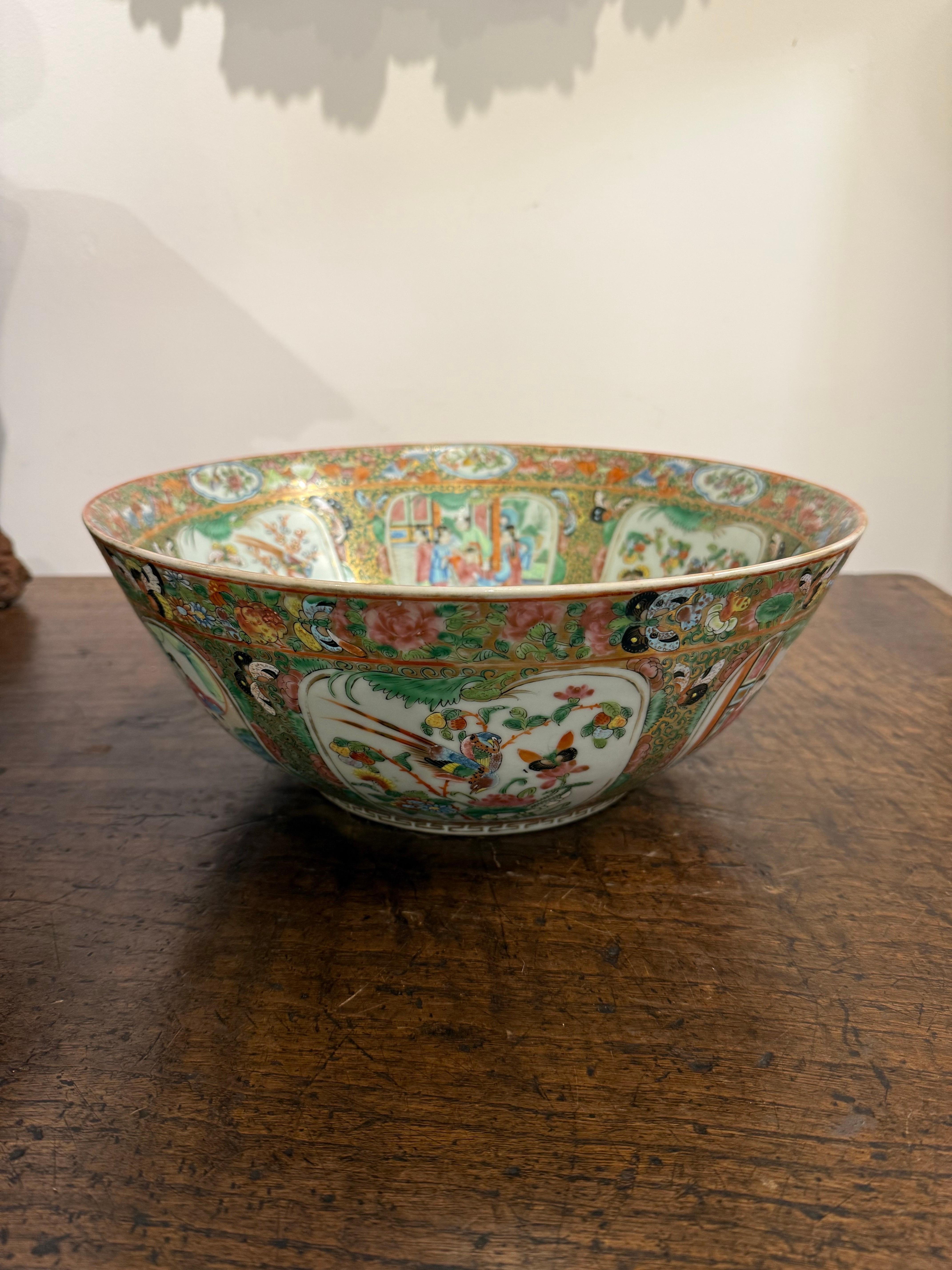 A Canton Famillie Rose Punch Bowl, Late 19th Century

Provenance: Private Australian Collection

Dimensions:
Height: 13cm.
Diameter: 33.5cm.