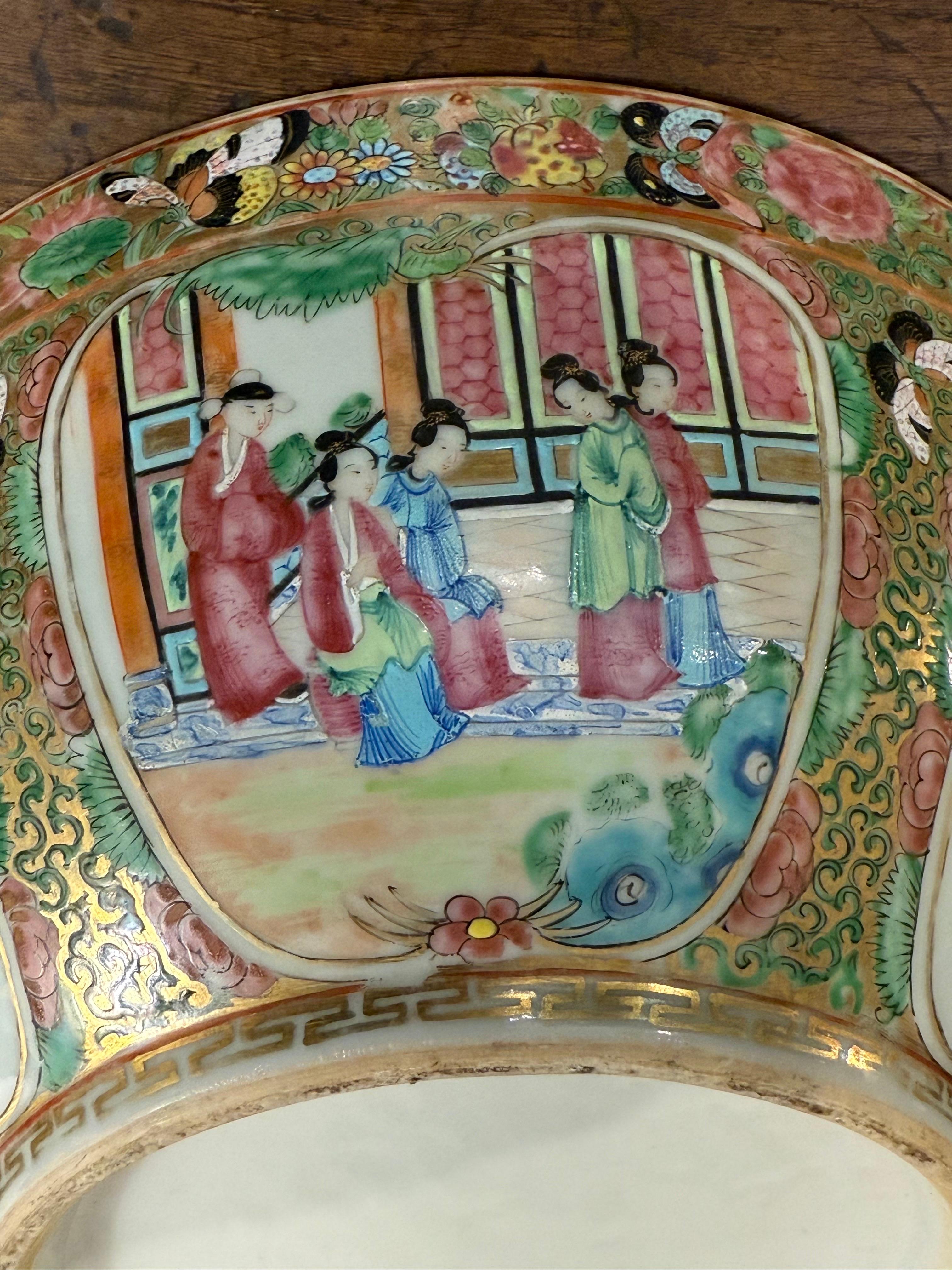Porcelain A Canton Famillie Rose Punch Bowl, Late 19th Century For Sale