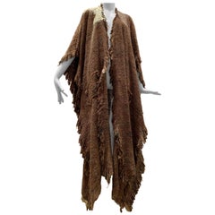 A Cappuccino Woven Silk Slubbed Shawl or Wrap W/ Fringe & Colors Shot Through