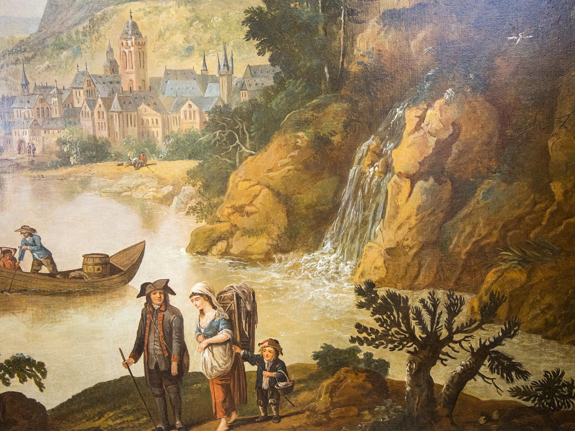 Capriccio Rhineland Landscape, Large Oil on Canvas Attributed to C. Schutz In Good Condition In London, GB