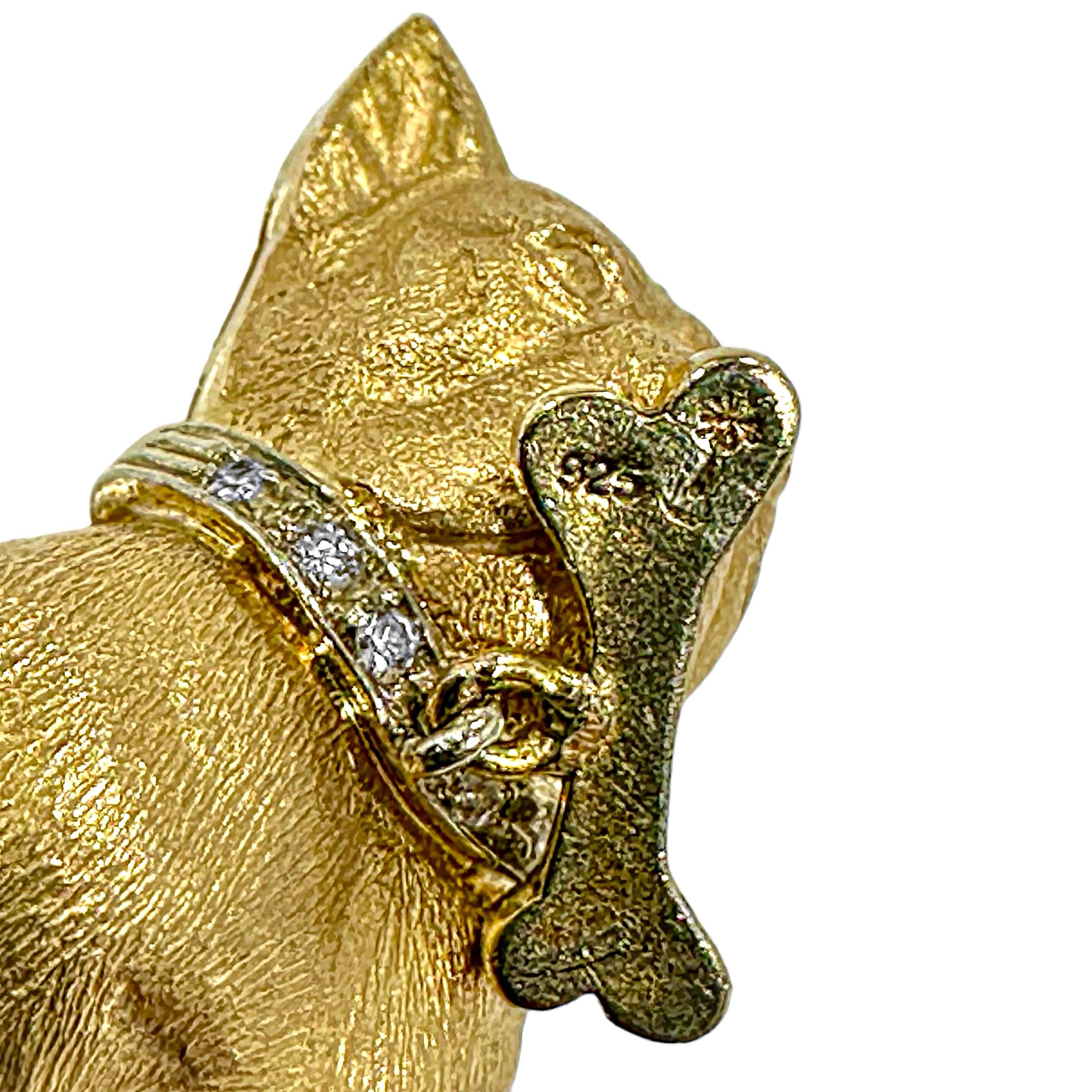 Women's or Men's A Captivating Pair of French Bulldog Pins in White & Yellow Gold with Diamonds For Sale