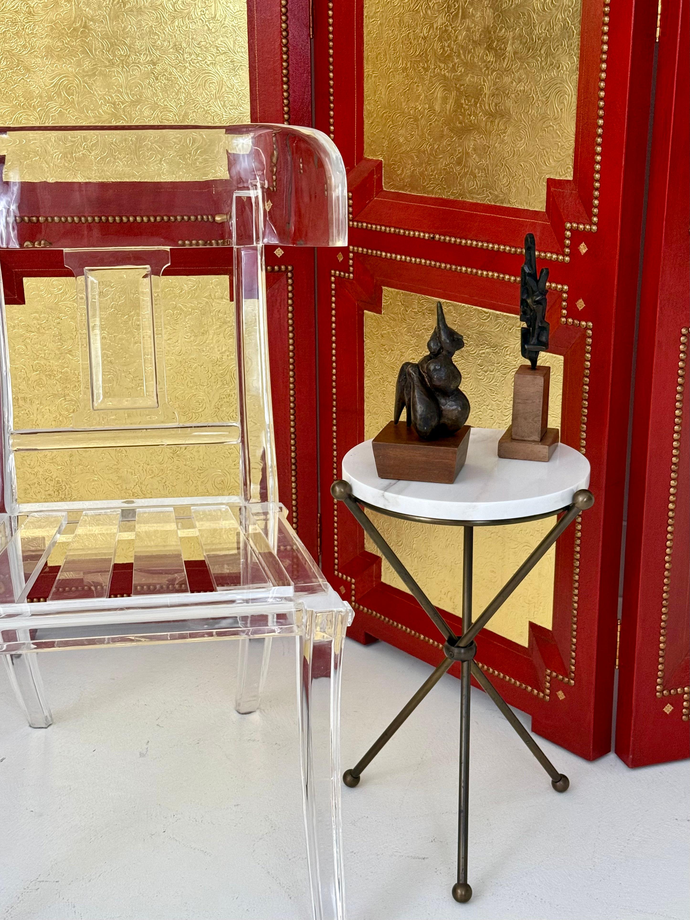 A Cardinal Red and Gilt Leather Three Panel Screen after Billy Haines For Sale 8