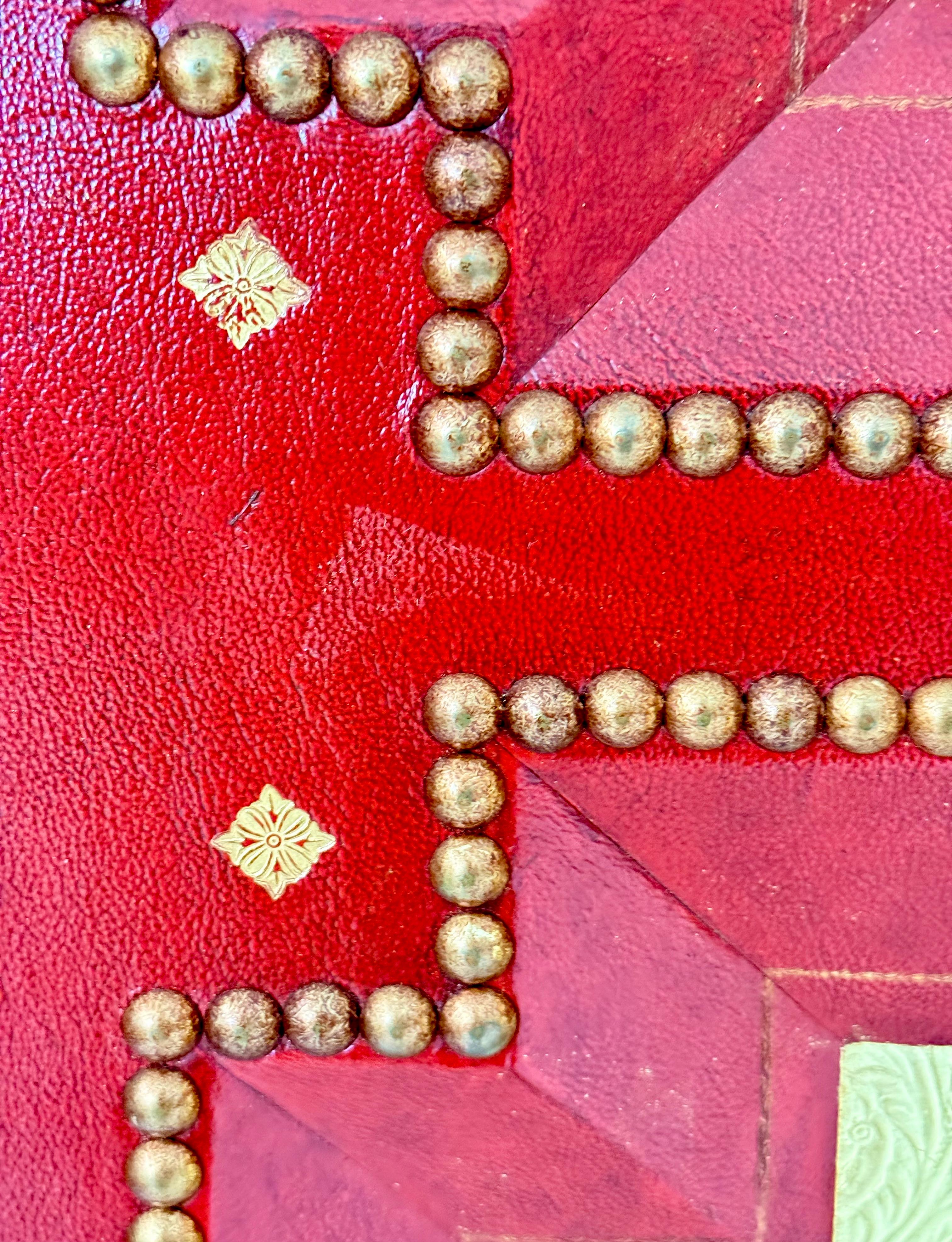 American A Cardinal Red and Gilt Leather Three Panel Screen after Billy Haines For Sale