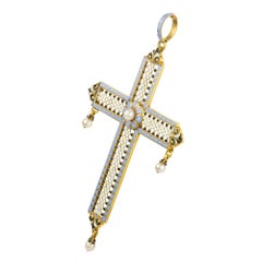 Carlo Giuliano Lilac Enamel and Pearl Cross Pendant