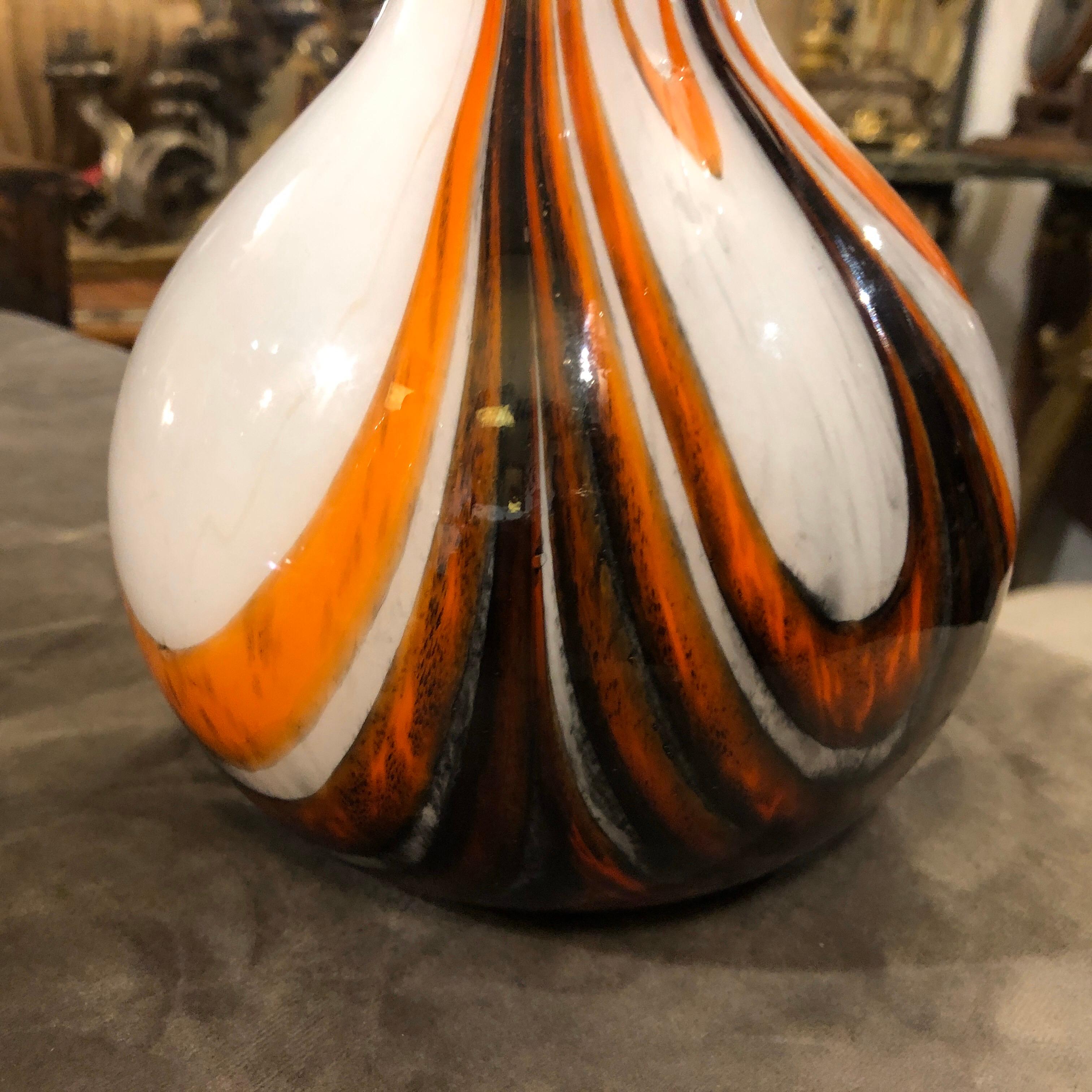 A white, orange and brown opaline vase made in Italy by Carlo Moretti in perfect conditions.