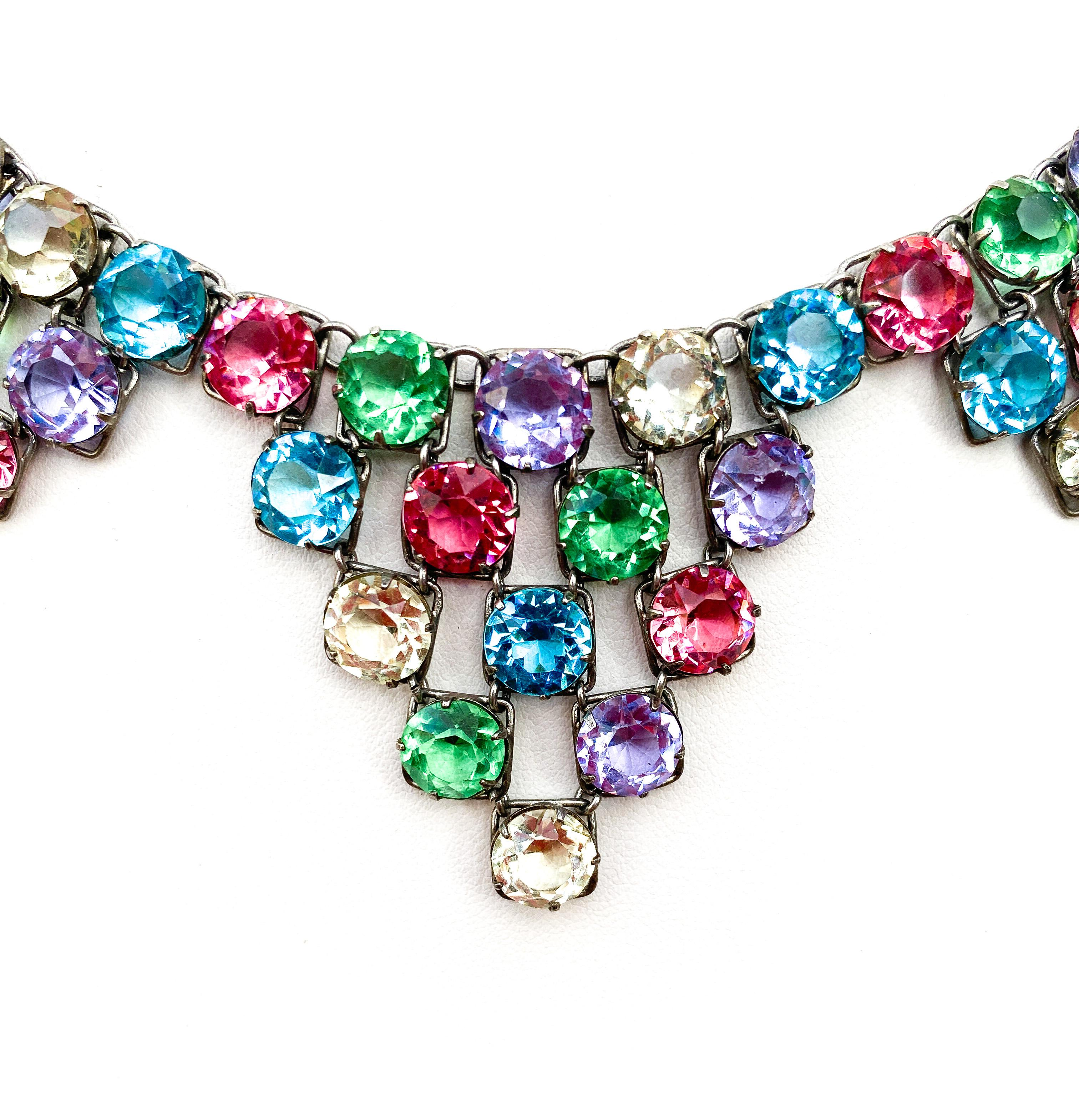 A carnival coloured glass and metal necklace and earrings, Czechoslovakia, 1920s For Sale 1