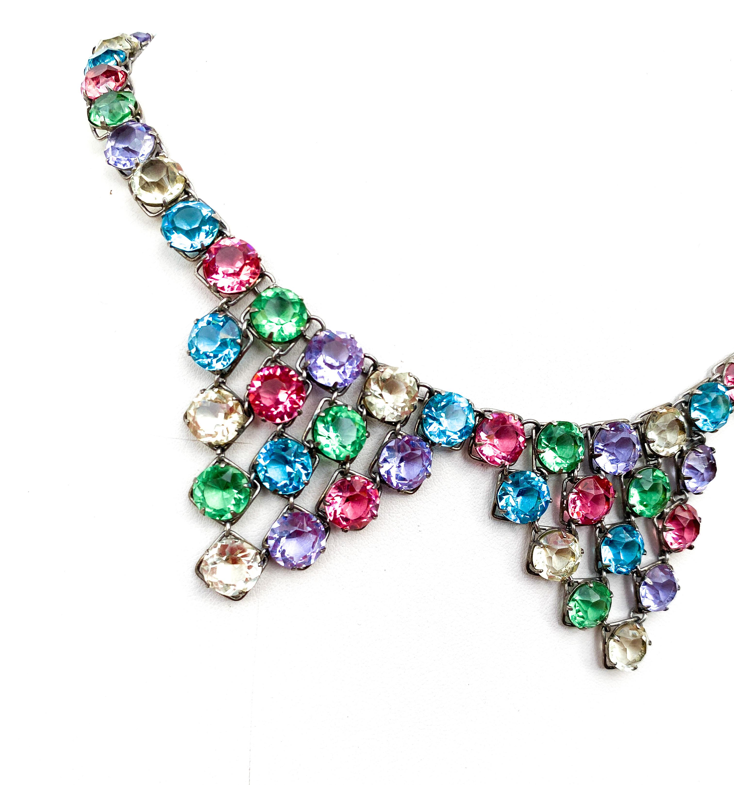 A carnival coloured glass and metal necklace and earrings, Czechoslovakia, 1920s For Sale 2