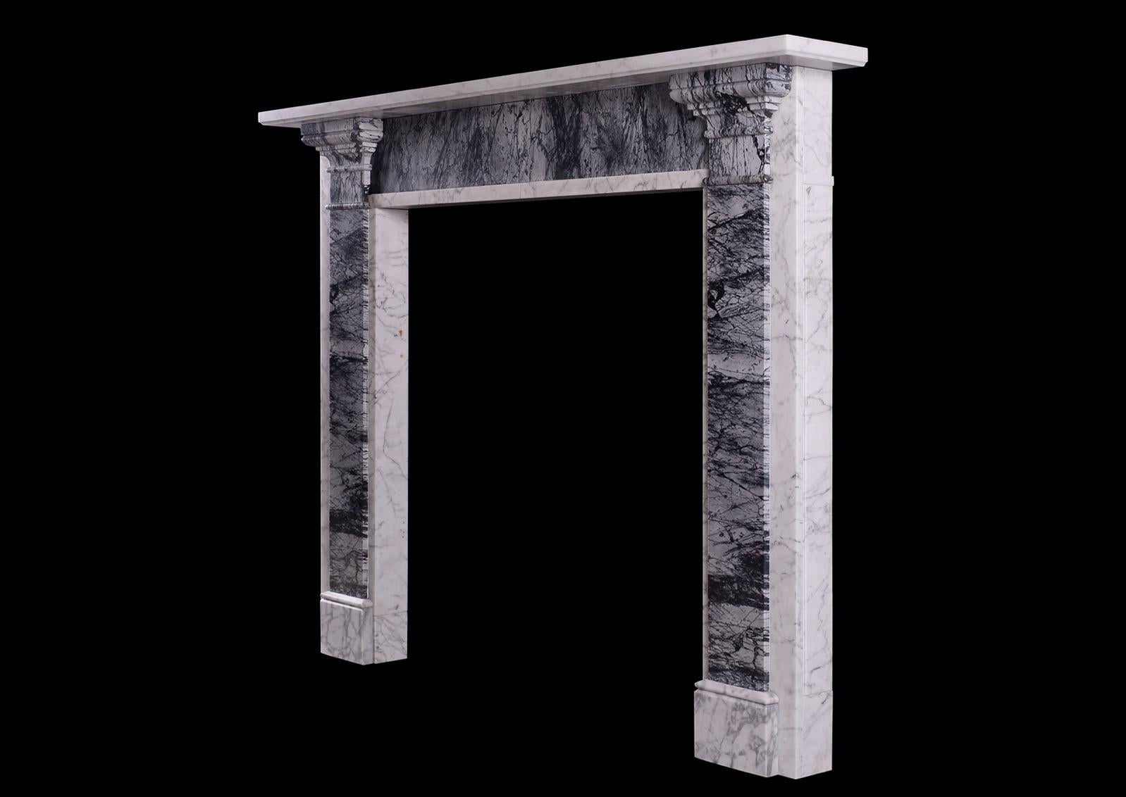 Regency Carrara and Bardiglio Marble Fireplace For Sale