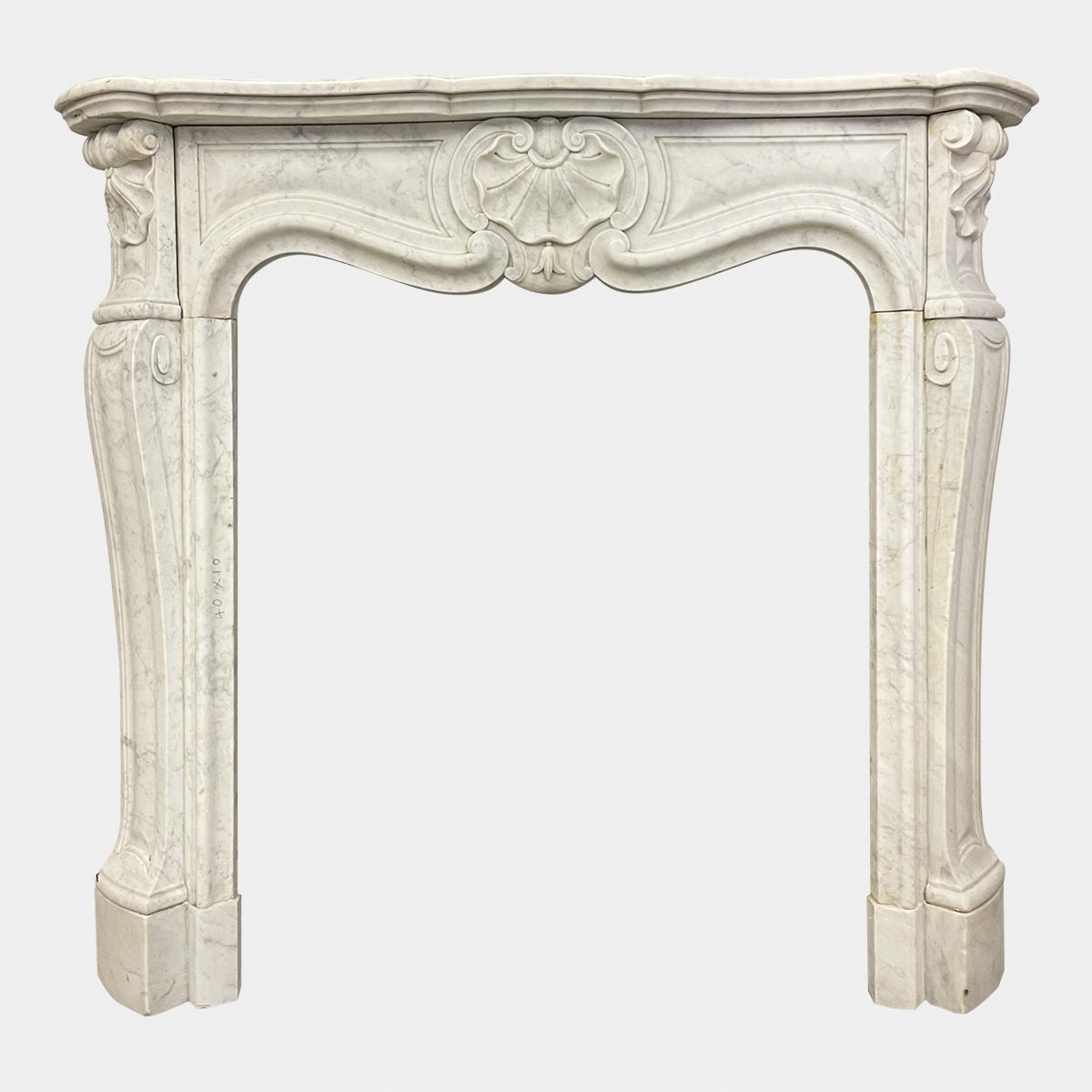 French Carrara Marble Louis XV Style Antique Fireplace Mantel