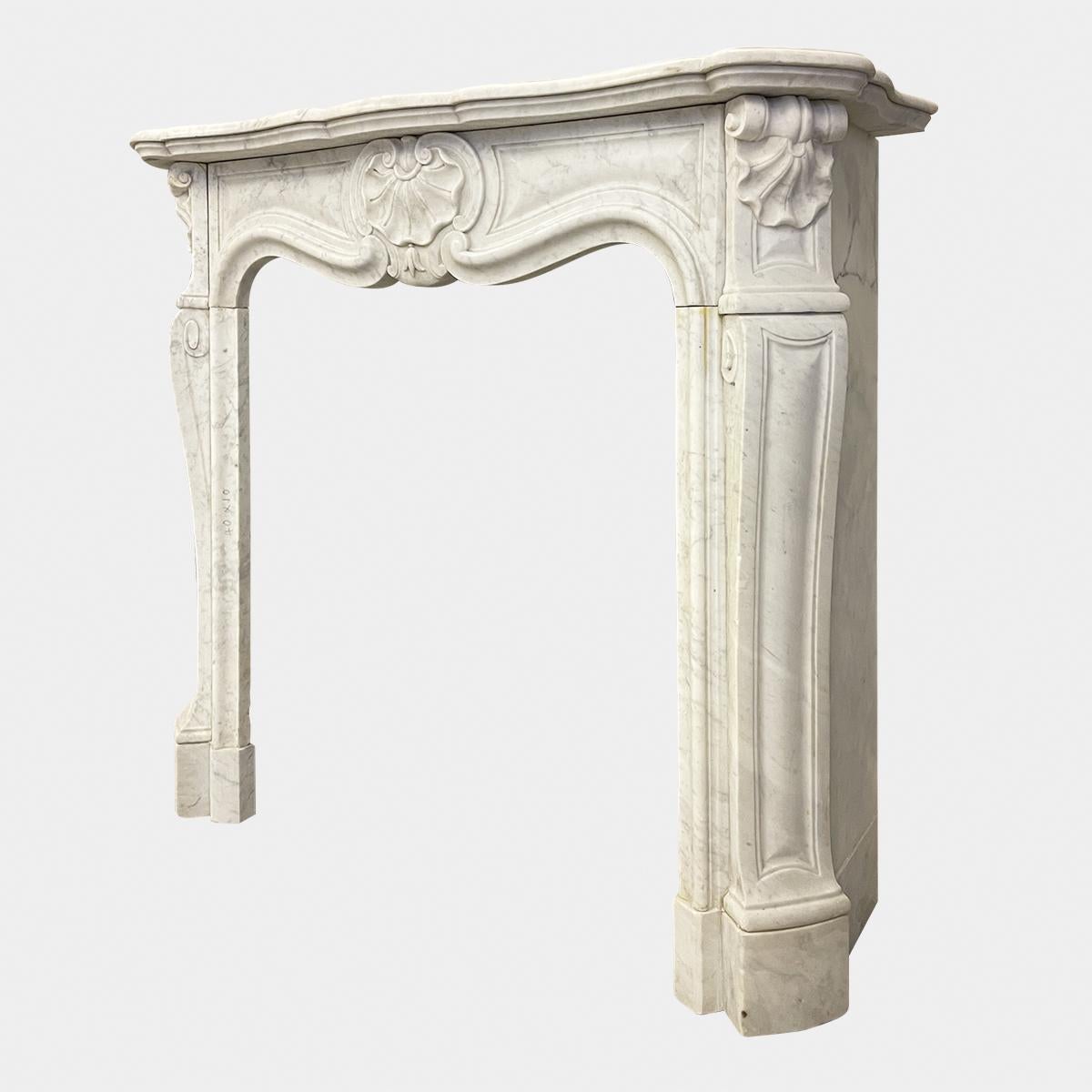 Carved Carrara Marble Louis XV Style Antique Fireplace Mantel