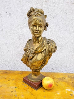 A Carrier, Bronze Bust Of A Woman, Signed, 19th Century