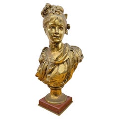 Un Portador, Busto De Bronce De Mujer, Firmado, Siglo XIX