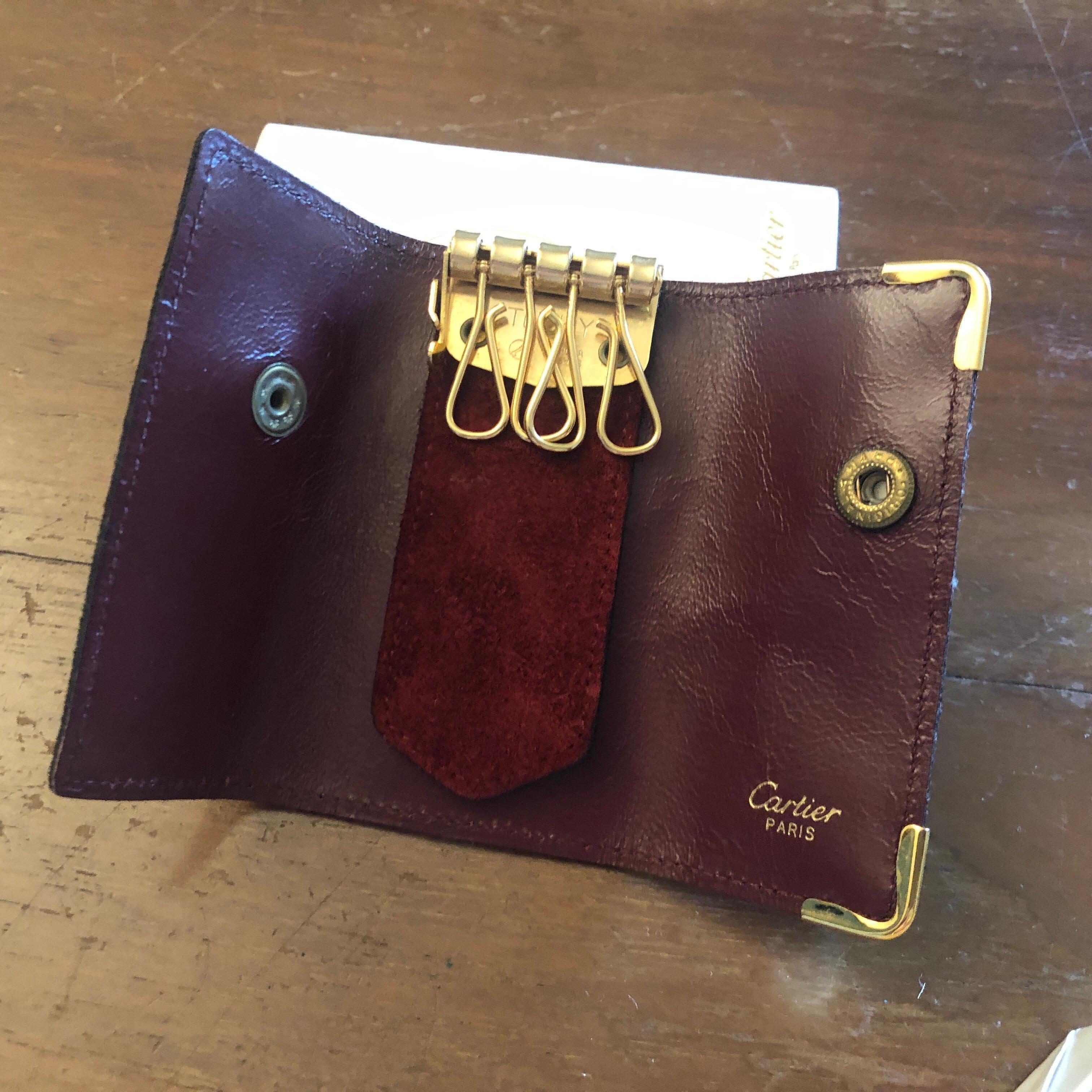 Brown 1980s Cartier Leather and Brass Vintage Key Holder