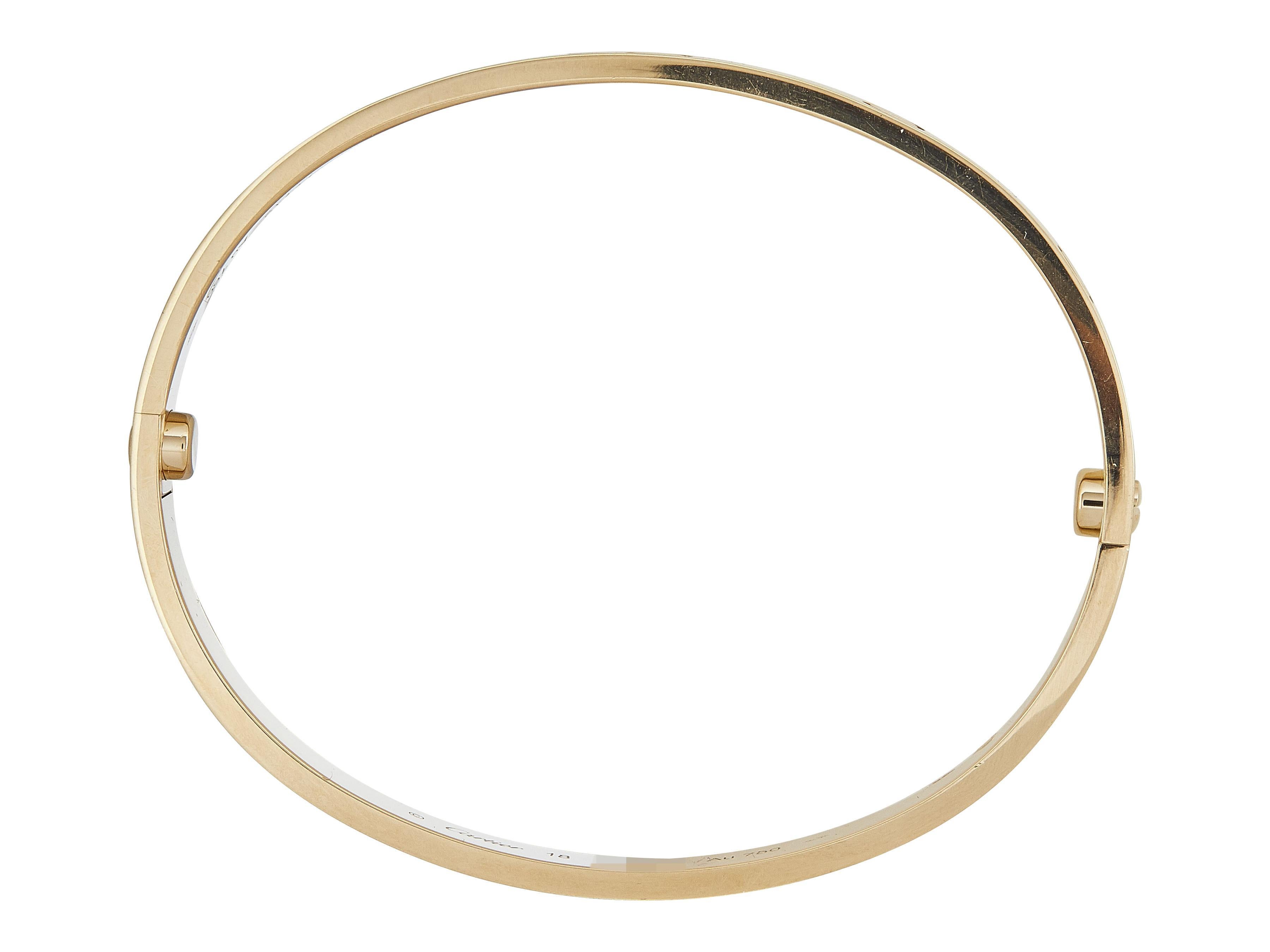 Una pulsera Cartier Love Modelo Clásico Oro Amarillo 18K Talla 18 en Excelente estado para la venta en New York, NY