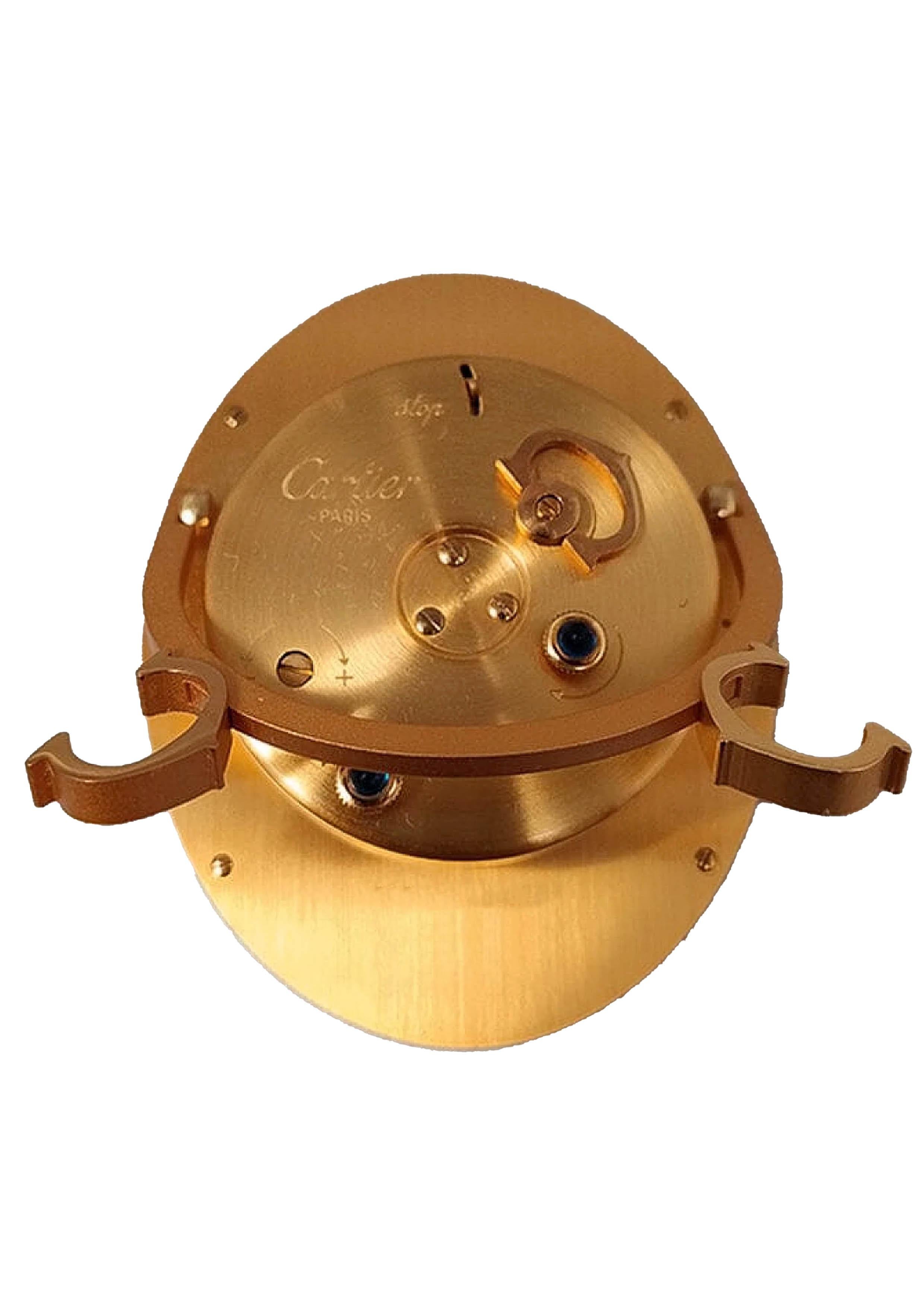 A Cartier Oval Gold Enamel 8-Day Mechanical Movement Alarm Desk Clock For Sale 1