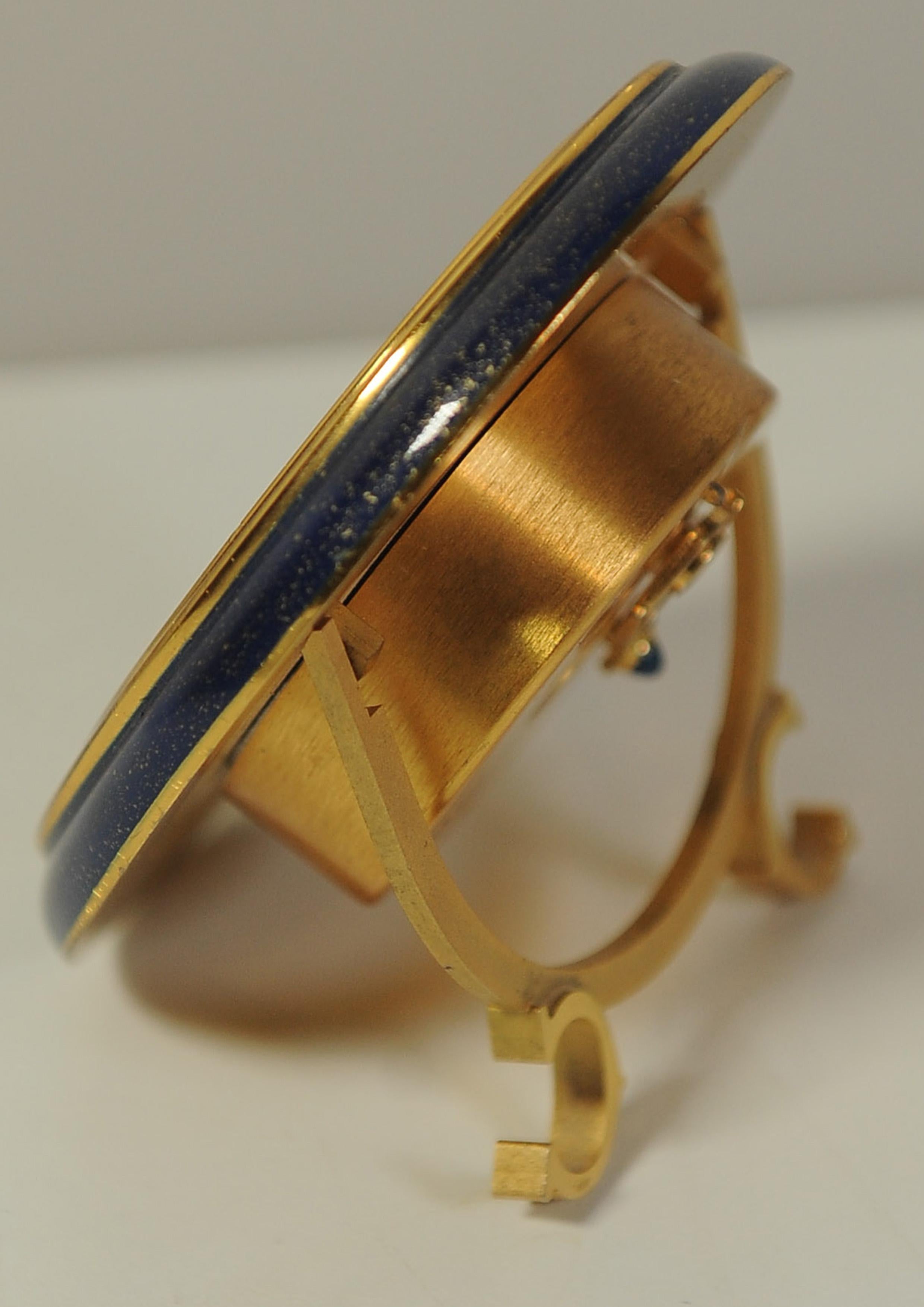 Brass A Cartier Oval Gold Enamel 8-Day Mechanical Movement Alarm Desk Clock For Sale