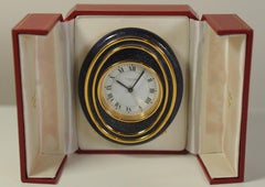 Vintage A Cartier Oval Gold Enamel 8-Day Mechanical Movement Alarm Desk Clock