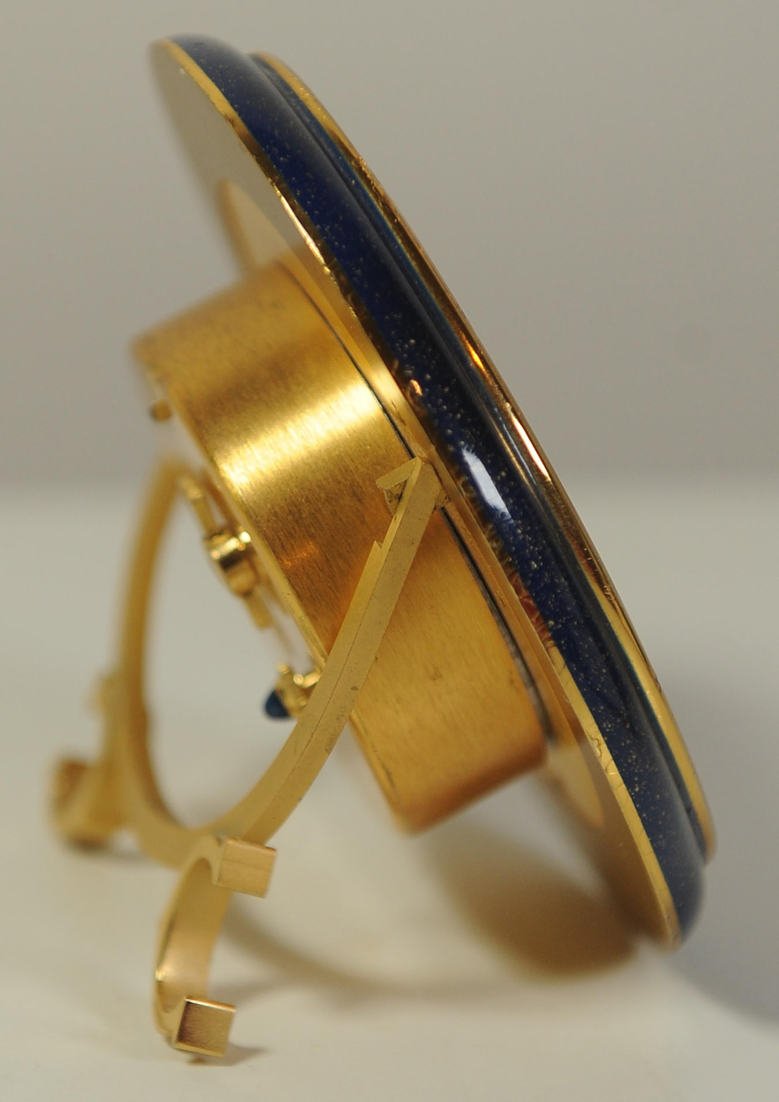 A Cartier Oval Gold Enamel 8-Day Mechanical Movement Alarm Desk Clock For Sale 2